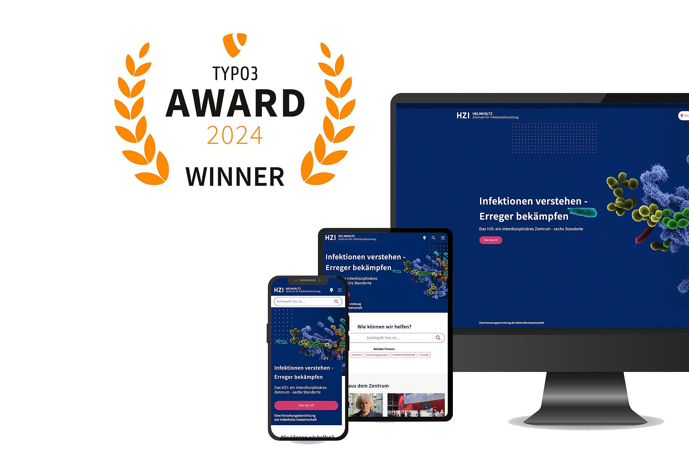 HZI website on various end devices and Typo3 award