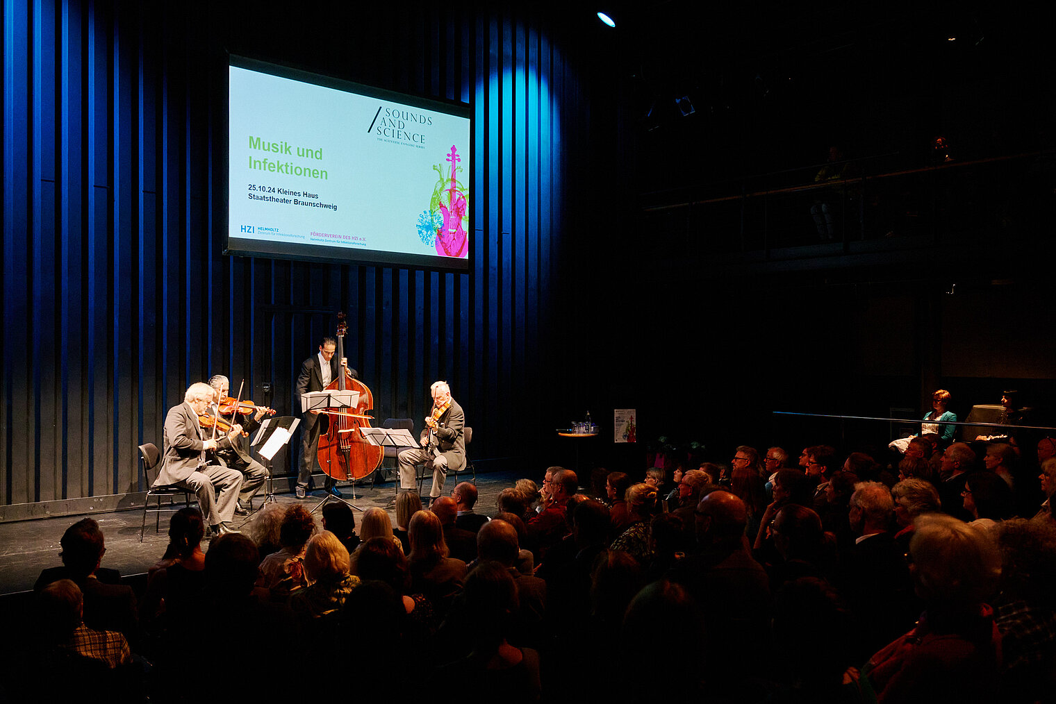 Streichquartett mit Mitgliedern der Wiener Philharmoniker beim Event "Sounds and Science: Musik und Infektionen"